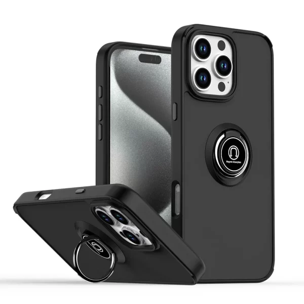 Hard PC Rear / Soft TPU Colorful Border Case w/I-ring Holder for iPhone 16 Pro Max