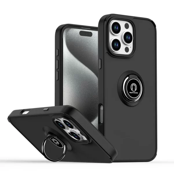 Hard PC Rear / Soft TPU Colorful Border Case w/I-ring Holder for iPhone 14 Pro
