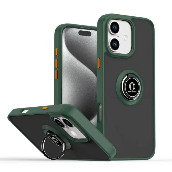 Hard PC Rear / Soft TPU Colorful Border Case w/I-ring Holder for iPhone 16 Plus