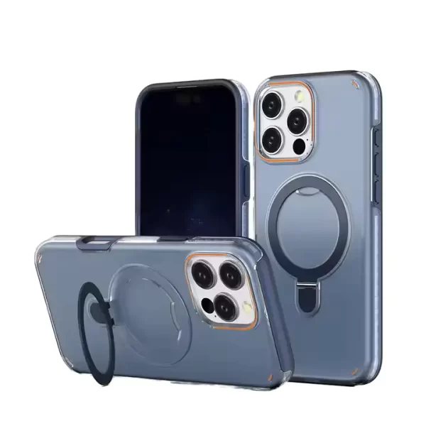 Hard PC Rear / Soft TPU Colorful Border Case w/I-ring Holder for iPhone 15 Plus