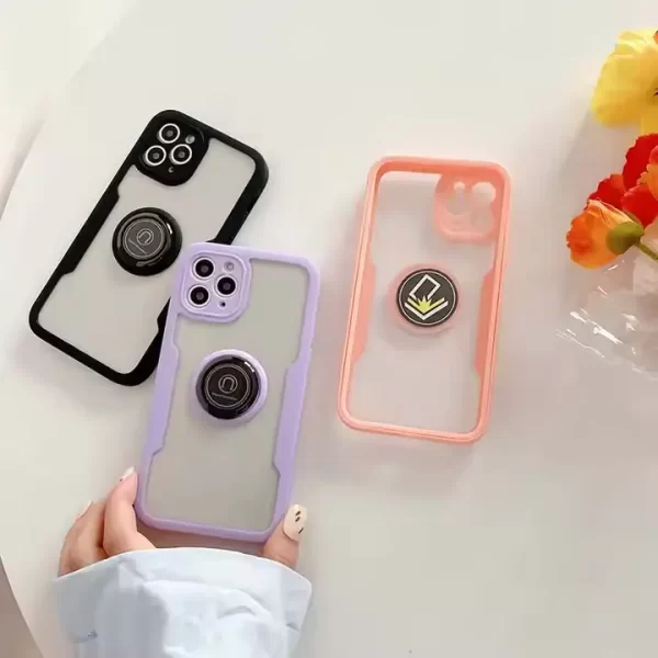 Hard PC Rear / Soft TPU Colorful Border Case w/I-ring Holder for iPhone 11